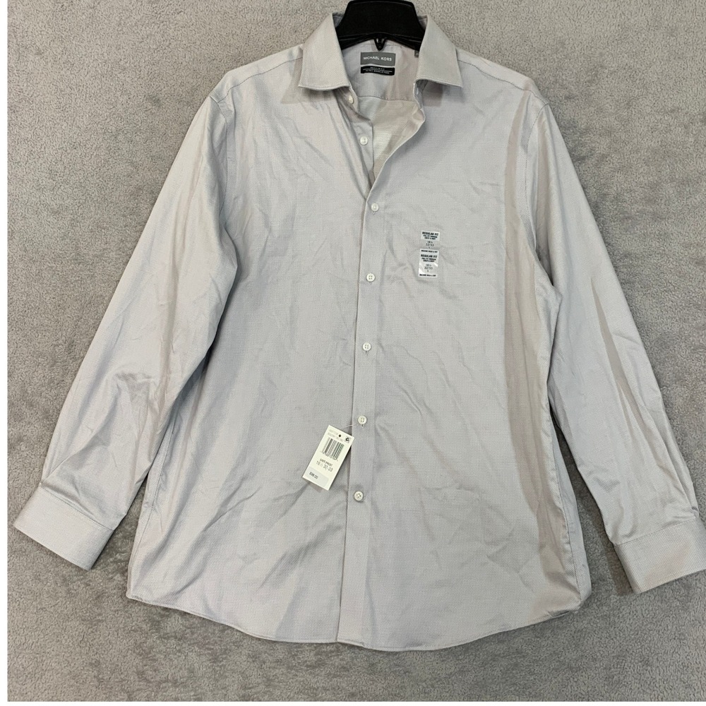 NWT Michael Kors Regular Fit Dress Shirt Men's L 16.5 32/33 Grey Frost Cotton - Picture 3 of 13